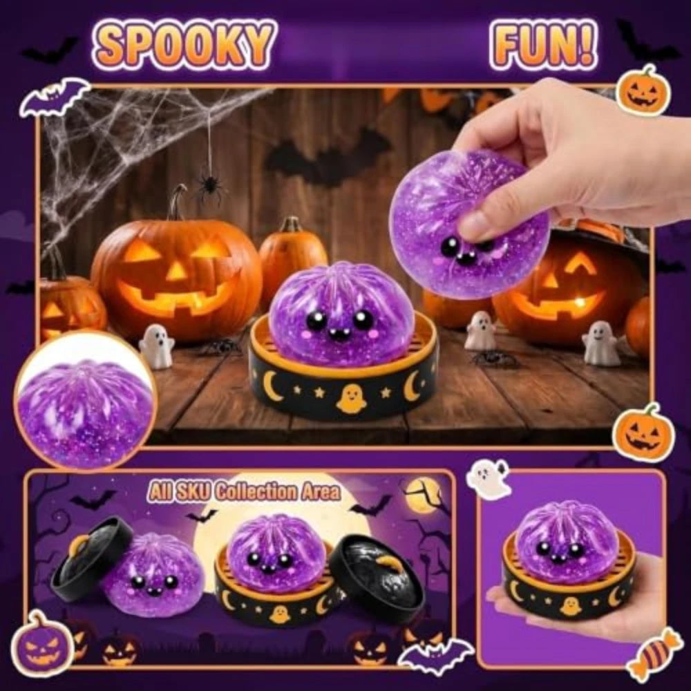 Cheezmi™ BooDumpling Halloween Dumpling Squishy Toy – Slow Rising Sensory Fidget Toy with Steamer Box